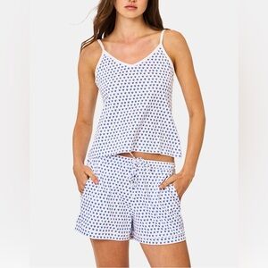 Roller Rabbit Mischa Pajama Set XS Blue Hearts Cotton Tank & Shorts Lounge Set